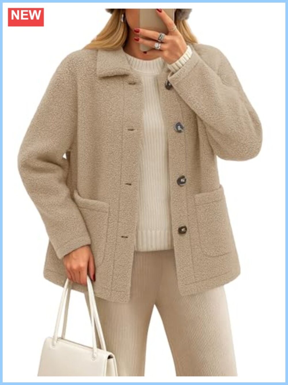 Women's Fleece Jacket Button Down Sherpa Teddy Coat Fuzzy